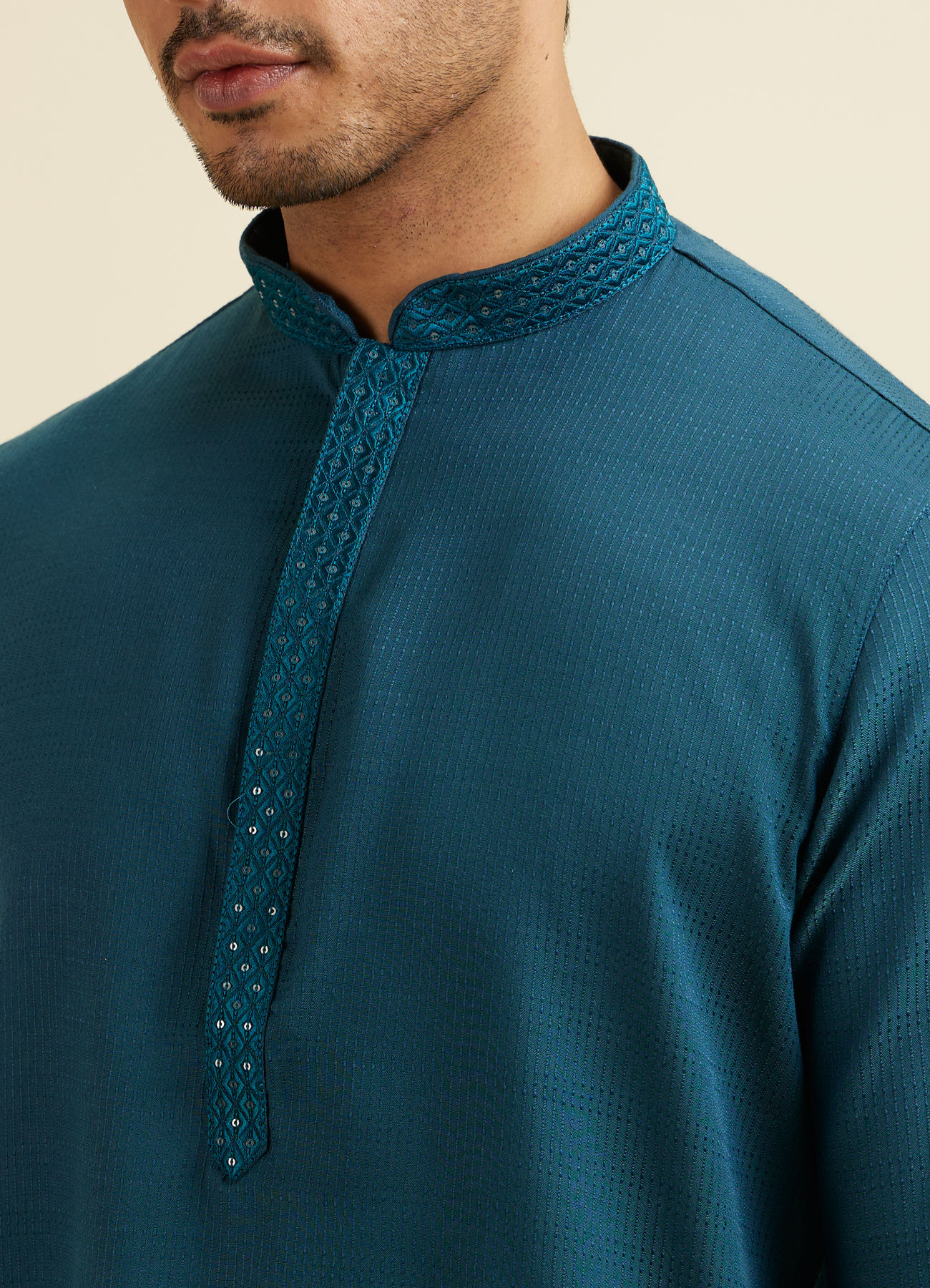 Manyavar Men Teal Blue Plain Kurta Set