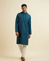 Manyavar Men Teal Blue Plain Kurta Set