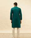 Manyavar Men Teal Blue Windowpane Checks Self Patterned Kurta Set