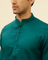 Manyavar Men Teal Blue Windowpane Checks Self Patterned Kurta Set