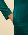 Manyavar Men Teal Blue Windowpane Checks Self Patterned Kurta Set
