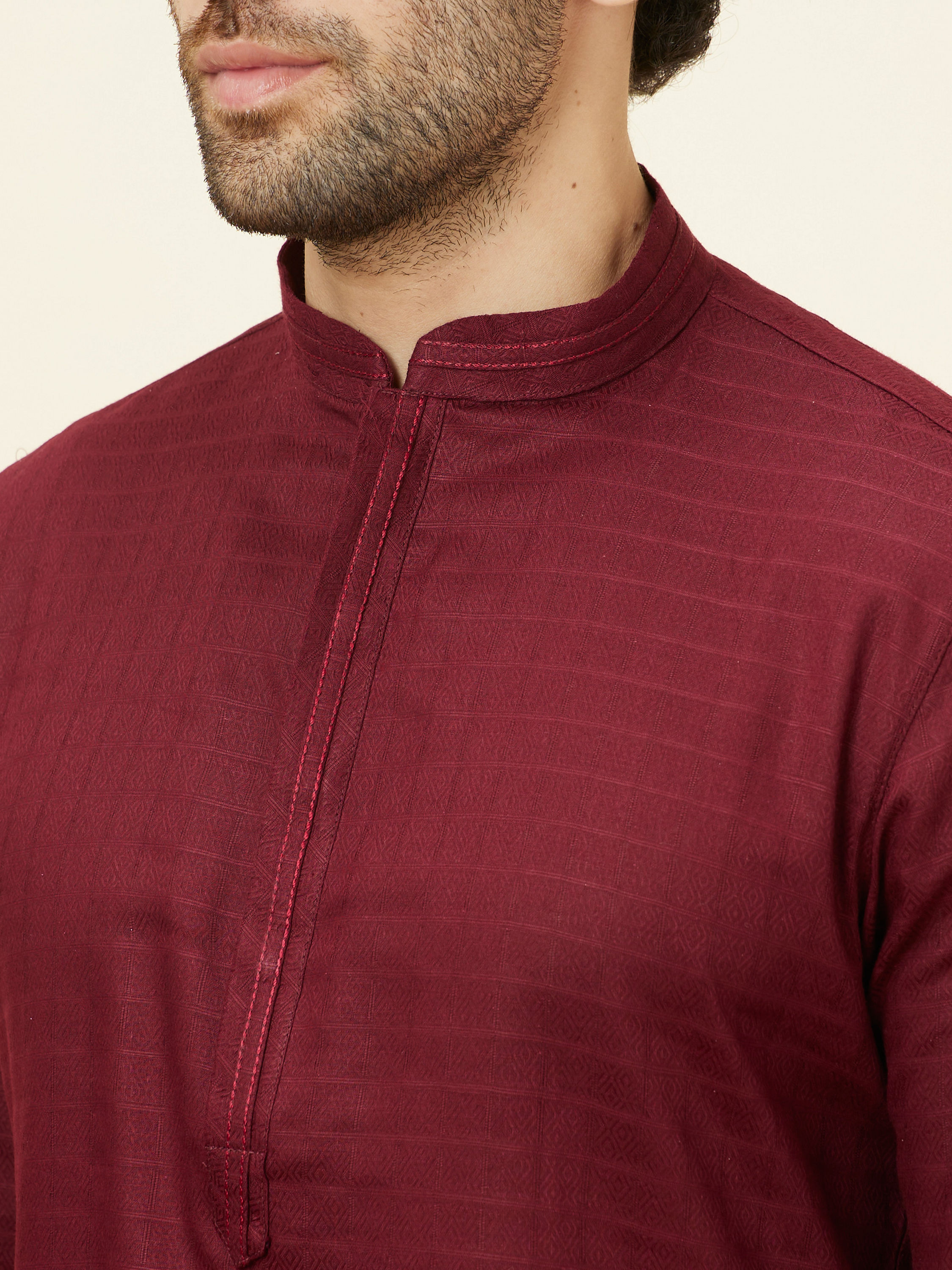 Manyavar Men Maroon Self Patterned Classic Kurta Set