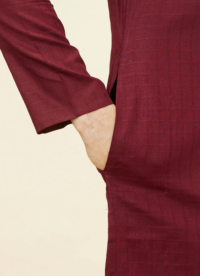 Manyavar Men Maroon Self Patterned Classic Kurta Set