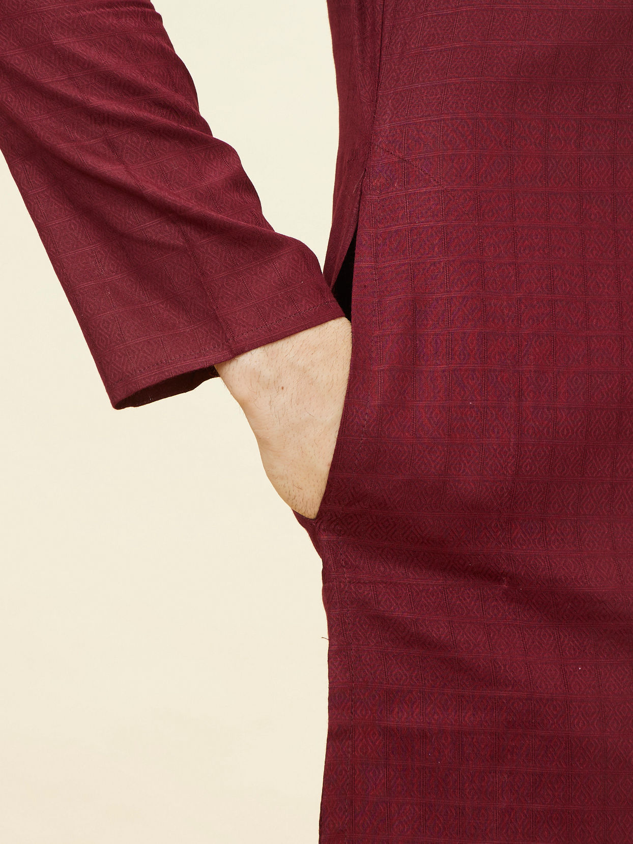 Manyavar Men Maroon Self Patterned Classic Kurta Set
