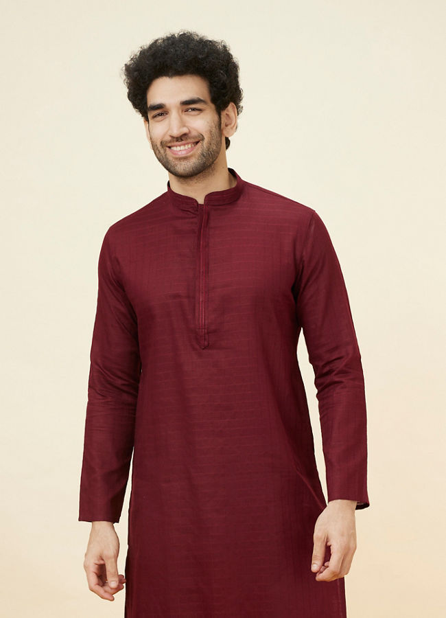 Manyavar Men Maroon Self Patterned Classic Kurta Set image number 0