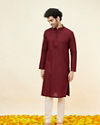 Manyavar Men Maroon Self Patterned Classic Kurta Set image number 2