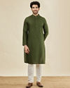 Manyavar Men Mehendi Green Self Patterned Kurta Set