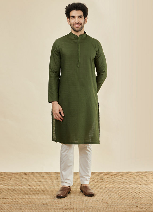 Mehendi Green Self Patterned Kurta Set image number 2