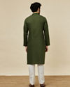 Manyavar Men Mehendi Green Self Patterned Kurta Set