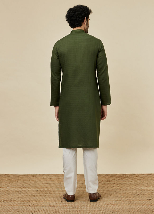 Manyavar Men Mehendi Green Self Patterned Kurta Set