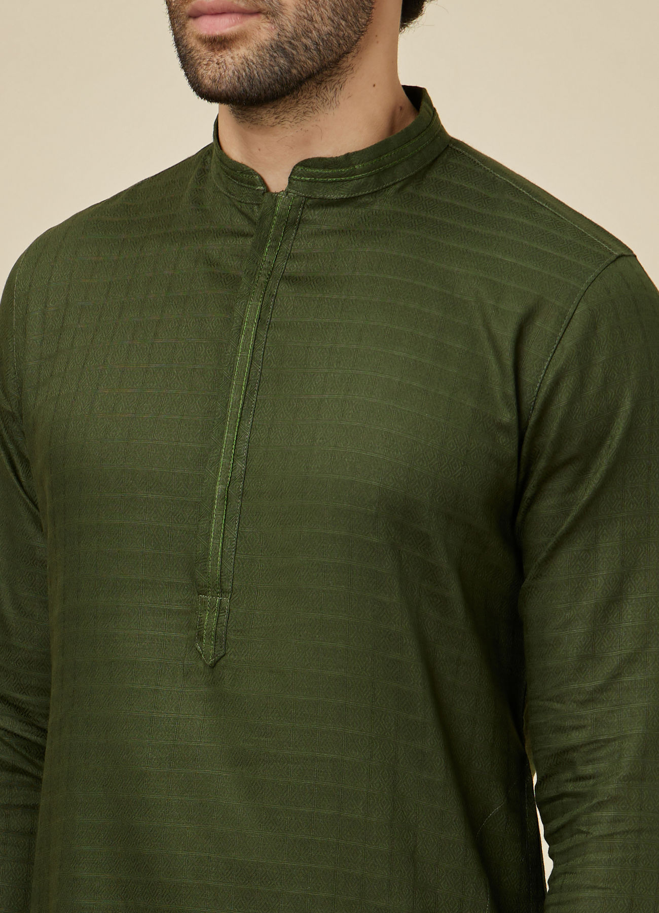 Manyavar Men Mehendi Green Self Patterned Kurta Set