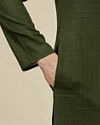 Manyavar Men Mehendi Green Self Patterned Kurta Set
