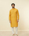 Manyavar Men Mustard Yellow Textured Kurta Set