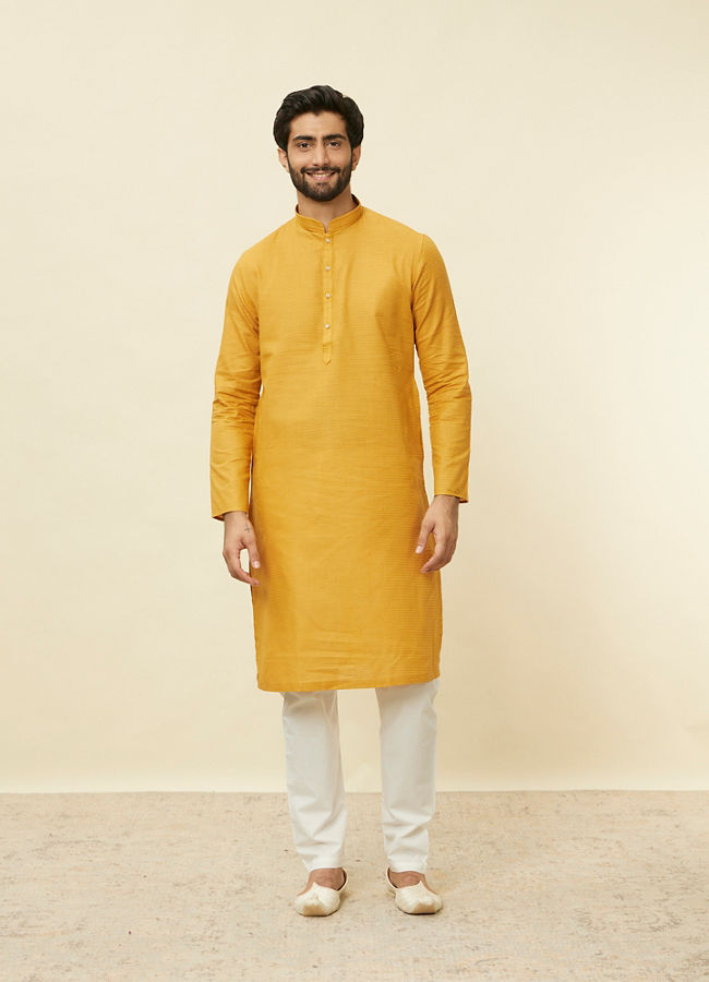 Manyavar Men Mustard Yellow Textured Kurta Set
