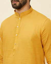 Manyavar Men Mustard Yellow Textured Kurta Set