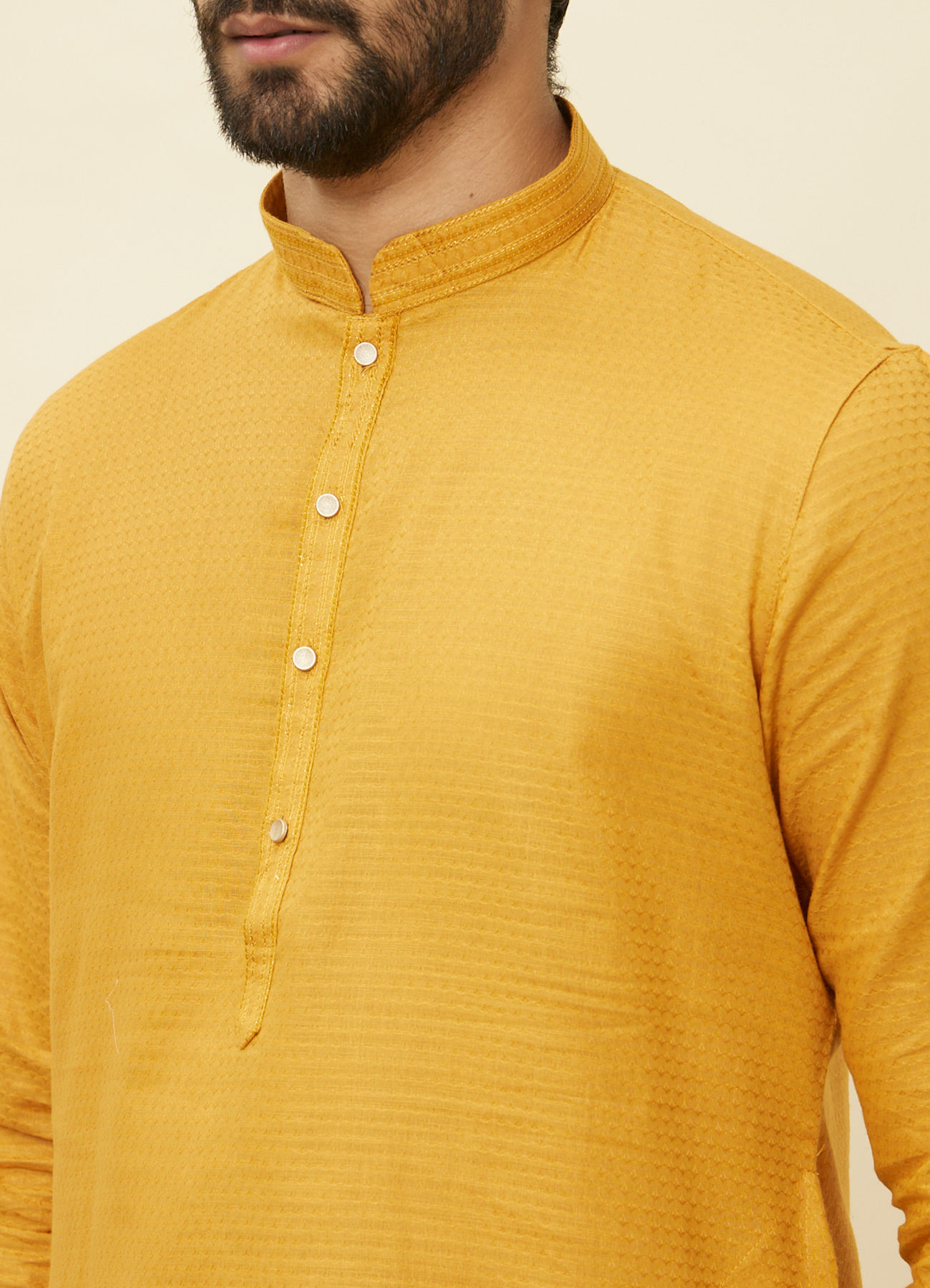 Manyavar Men Mustard Yellow Textured Kurta Set