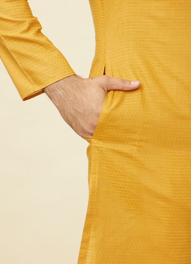 Manyavar Men Mustard Yellow Textured Kurta Set