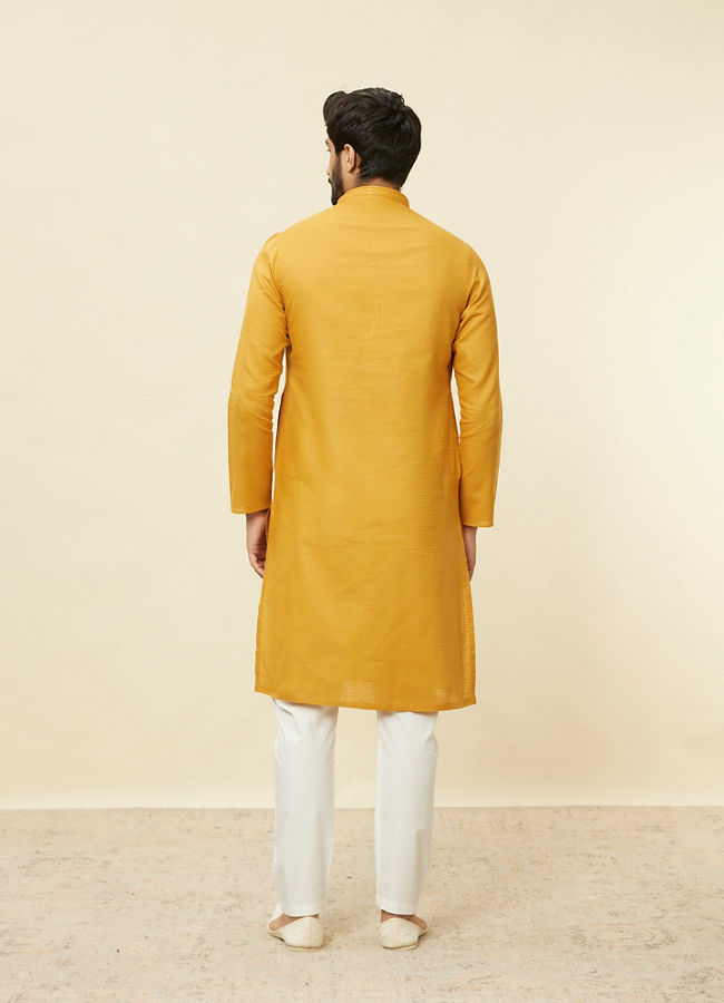 Manyavar Men Mustard Yellow Textured Kurta Set