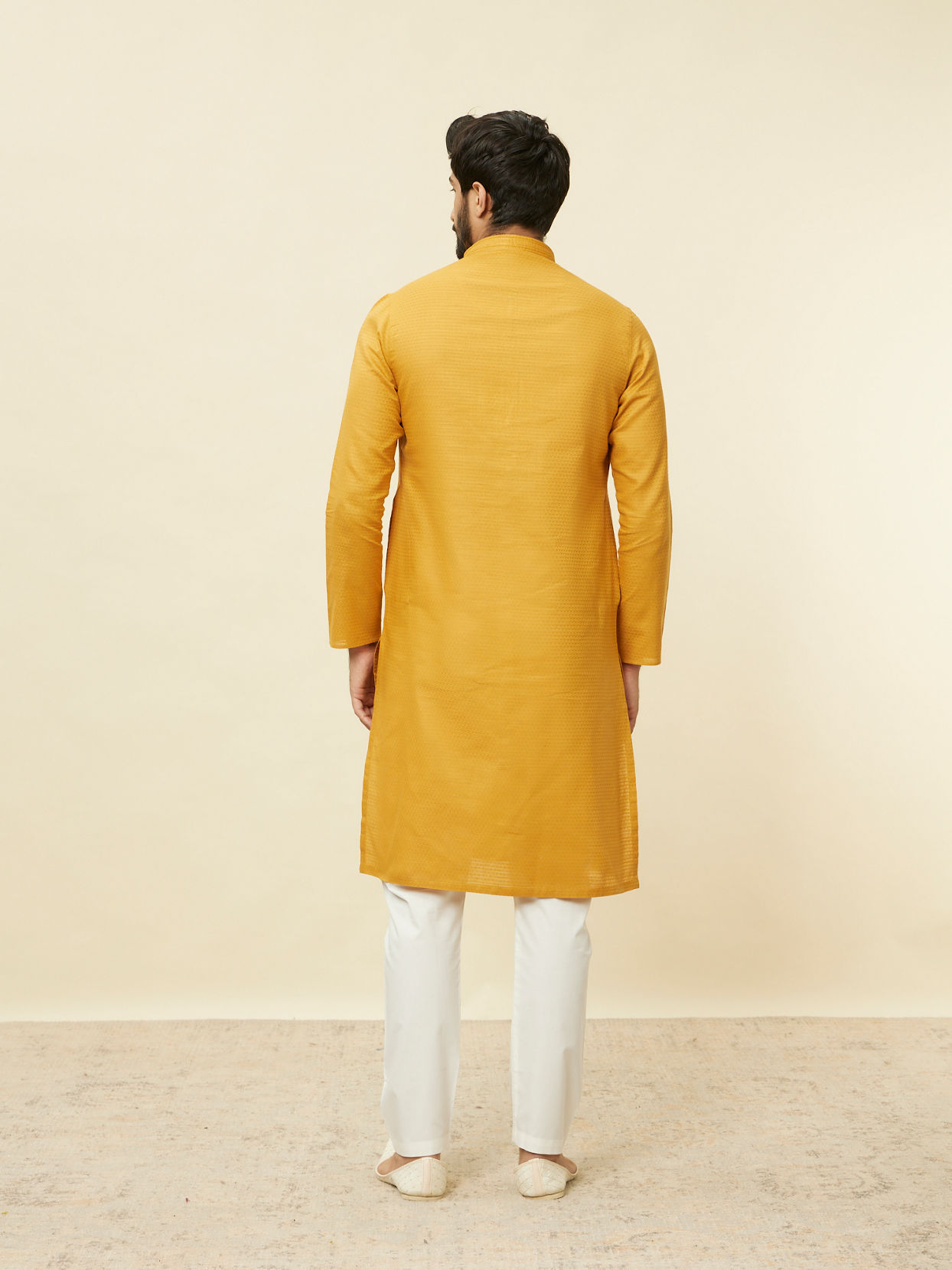 Manyavar Men Mustard Yellow Textured Kurta Set