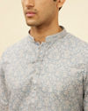 Manyavar Men Misty Grey Floral Printed Kurta Set