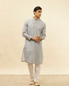Manyavar Men Misty Grey Floral Printed Kurta Set