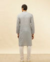 Manyavar Men Misty Grey Floral Printed Kurta Set