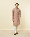 Manyavar Men Lemonade Pink Textured Kurta Set