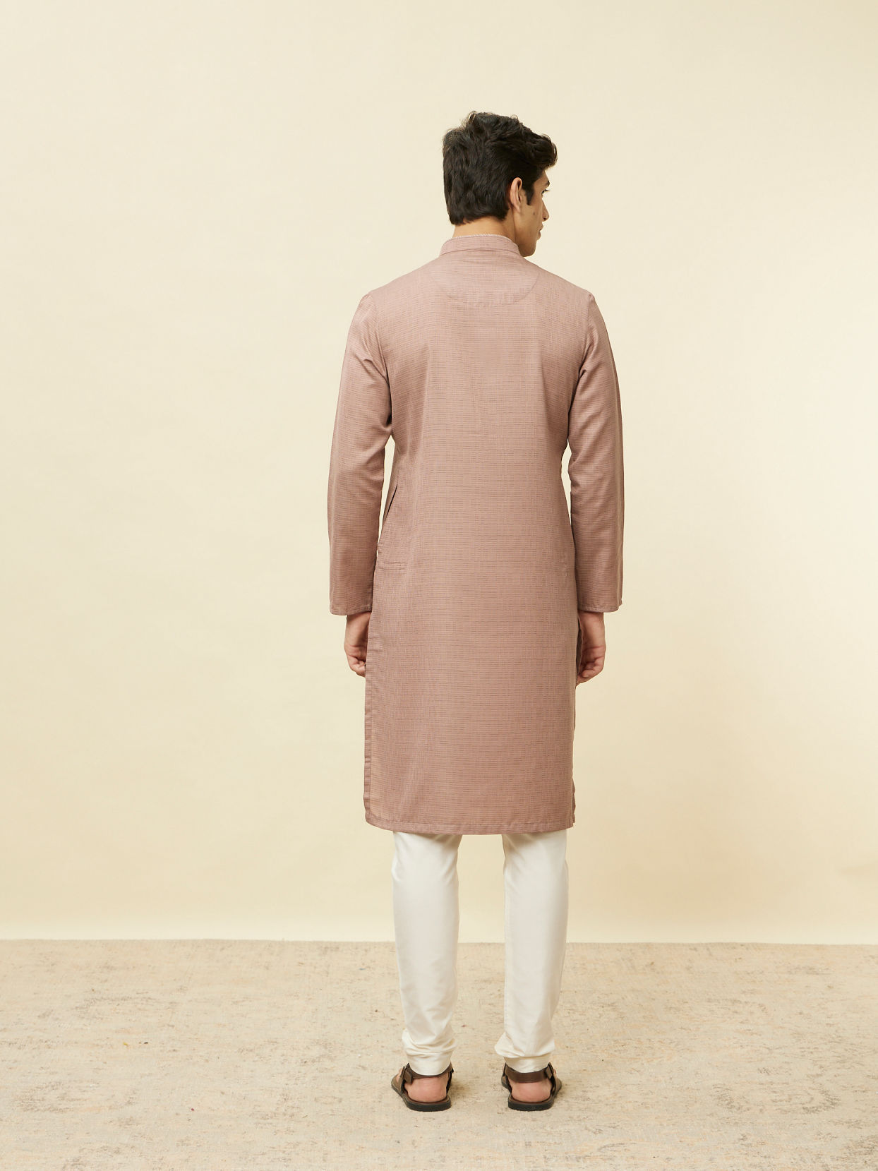 Manyavar Men Lemonade Pink Textured Kurta Set