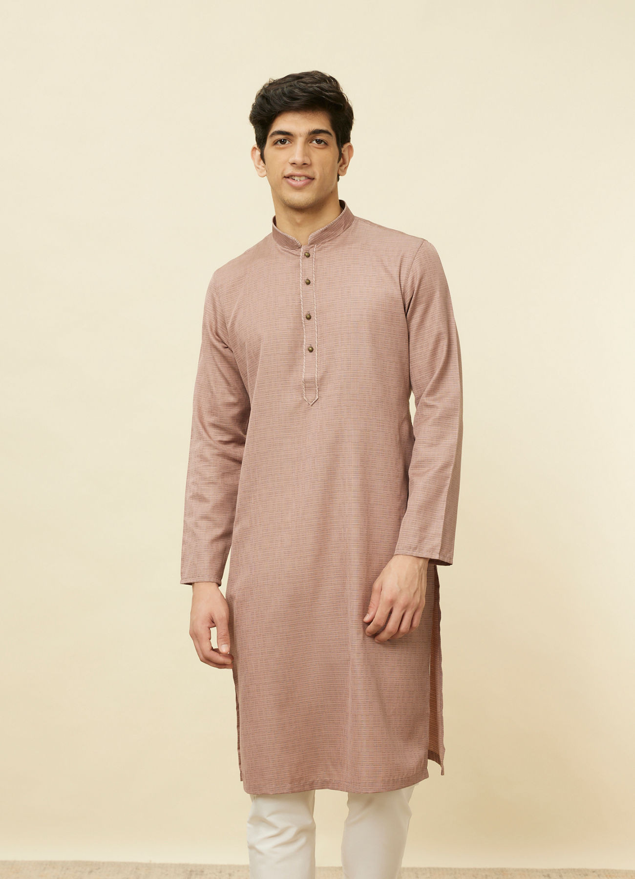 Manyavar Men Lemonade Pink Textured Kurta Set