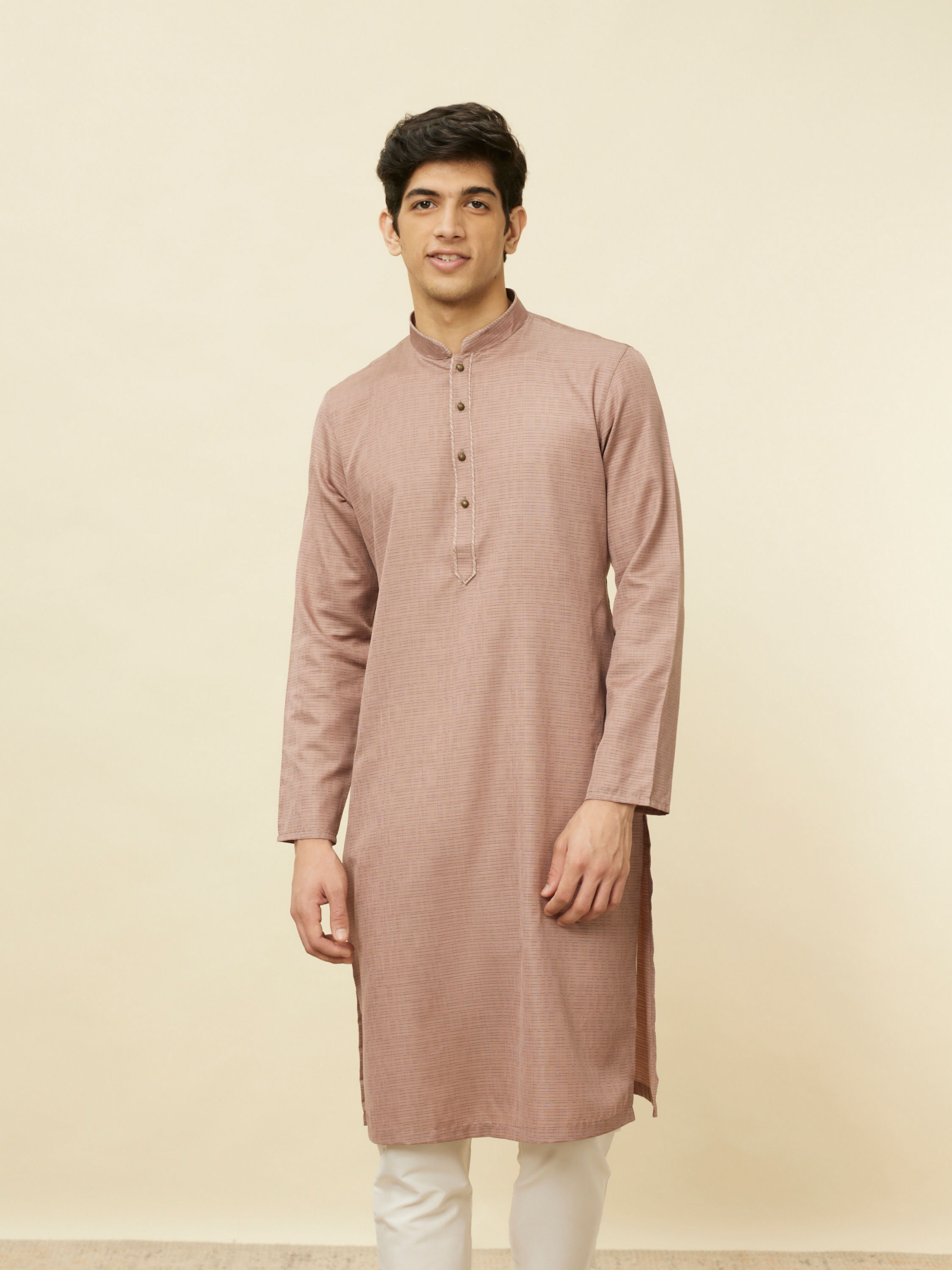 Manyavar Men Lemonade Pink Textured Kurta Set