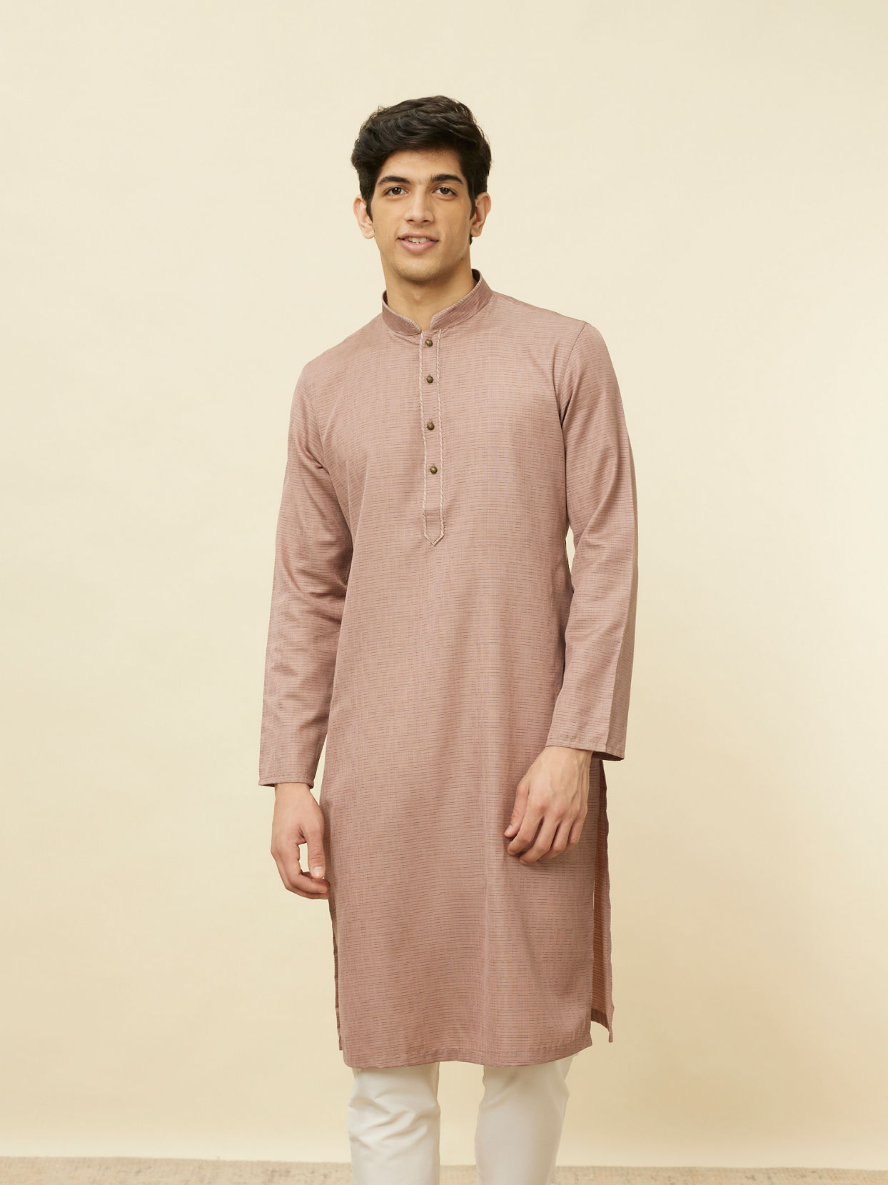 Manyavar Men Lemonade Pink Textured Kurta Set