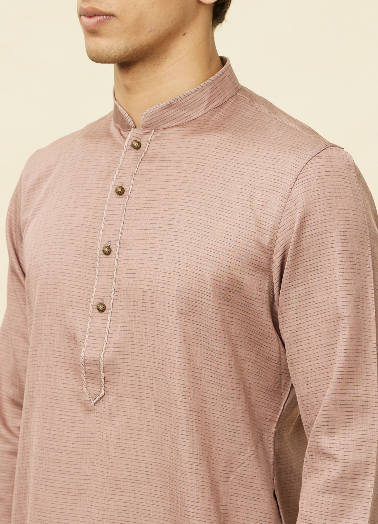 Manyavar Men Lemonade Pink Textured Kurta Set