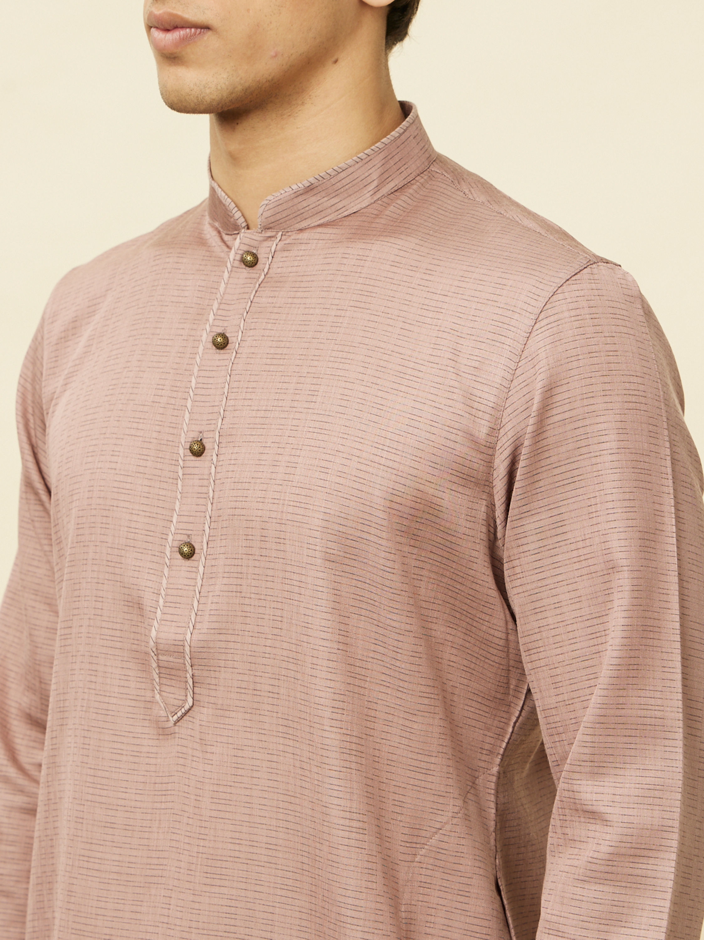 Manyavar Men Lemonade Pink Textured Kurta Set