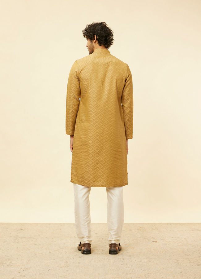 Manyavar Men Sepia Green Grid Patterned Kurta Set
