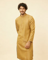 Manyavar Men Sepia Green Grid Patterned Kurta Set