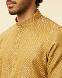 Manyavar Men Sepia Green Grid Patterned Kurta Set