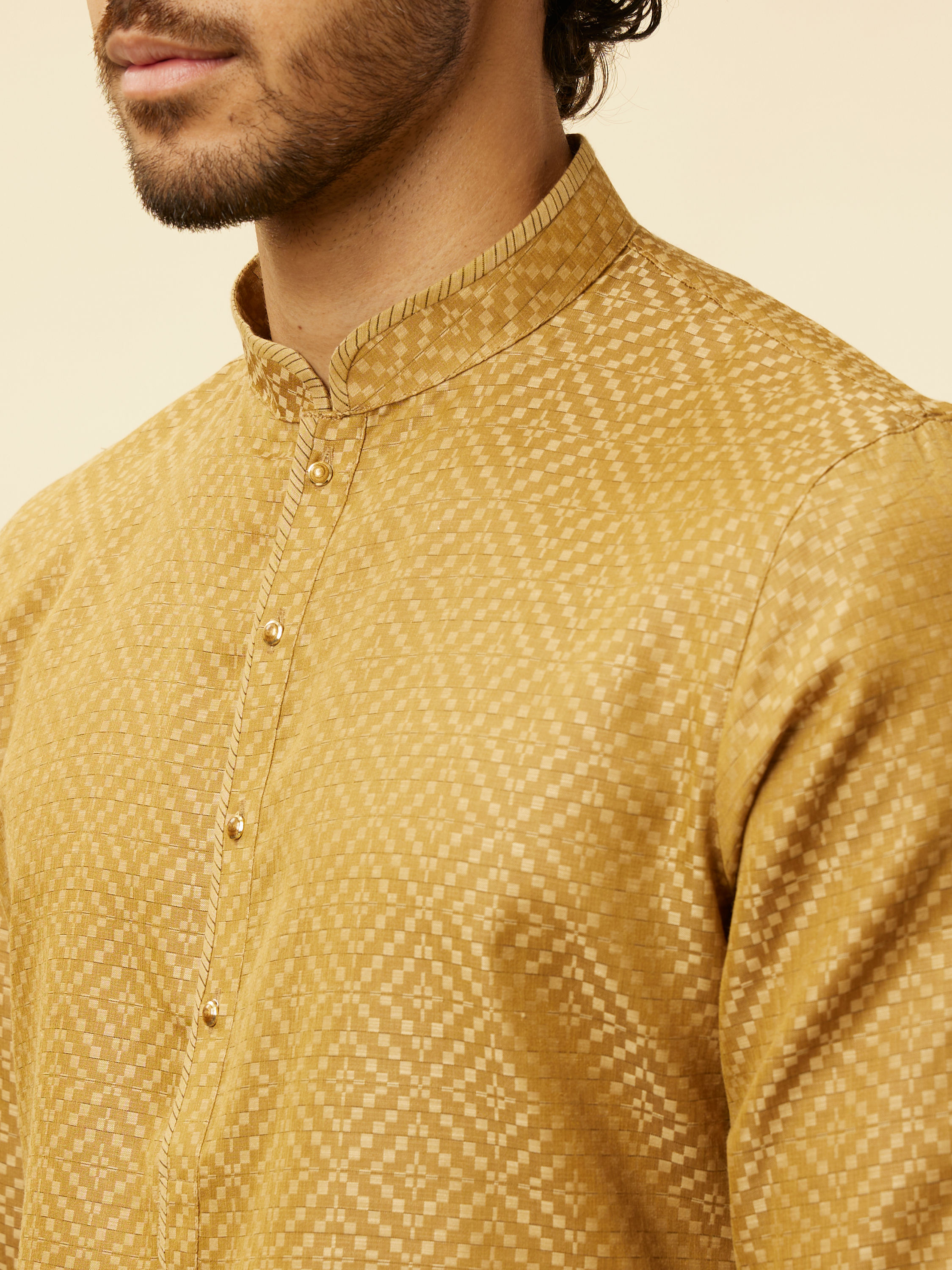 Manyavar Men Sepia Green Grid Patterned Kurta Set