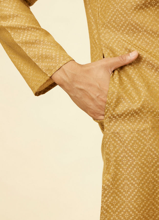 Manyavar Men Sepia Green Grid Patterned Kurta Set