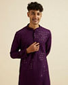 alt message - Manyavar Men Purple Chikankari Sequinned Kurta Set image number 0