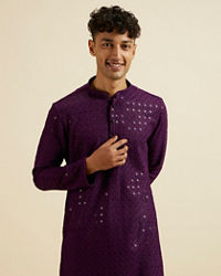 Manyavar Men Purple Chikankari Sequinned Kurta Set