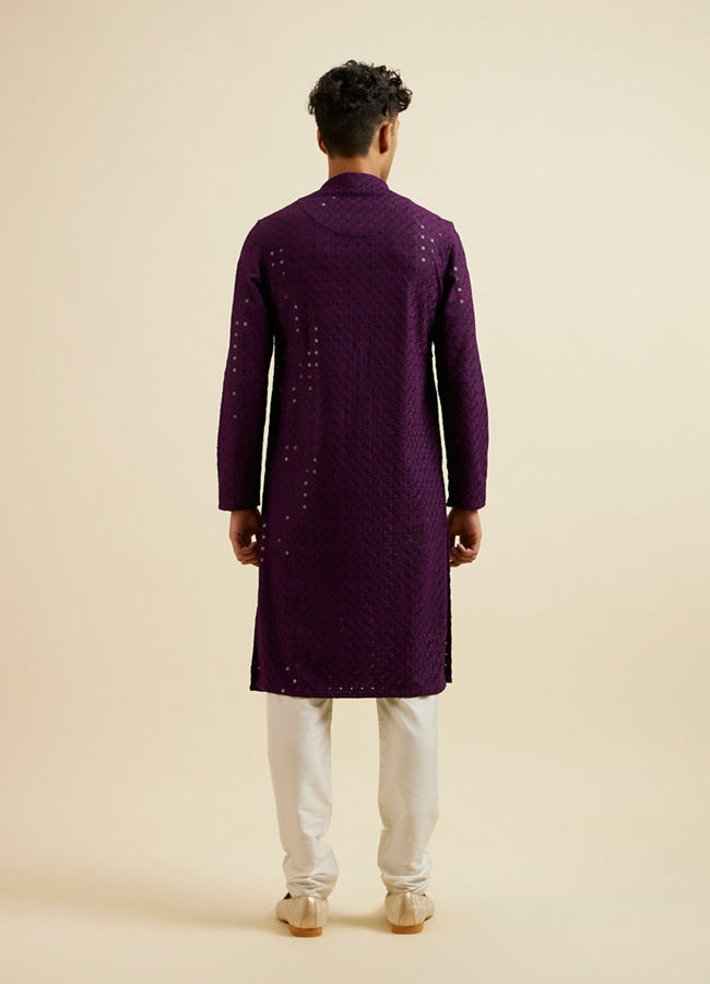 alt message - Manyavar Men Purple Chikankari Sequinned Kurta Set image number 4