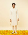 Manyavar Men Soft White Floral Sequin Embroidered Kurta Set