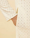 Manyavar Men Soft White Floral Sequin Embroidered Kurta Set