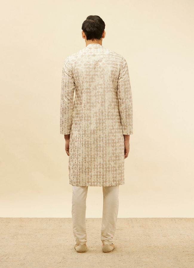 alt message - Manyavar Men Cream Overlapping Printed Kurta Set image number 5