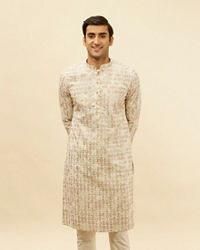 Manyavar Men Cream Overlapping Printed Kurta Set