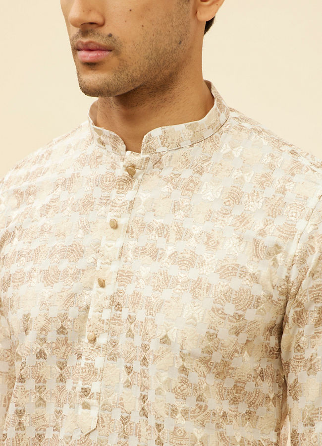 Manyavar Men Cream Overlapping Printed Kurta Set