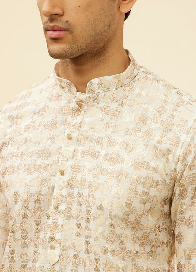 alt message - Manyavar Men Cream Overlapping Printed Kurta Set image number 1