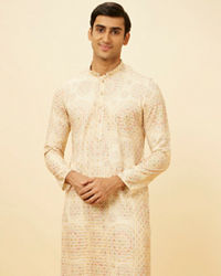 Manyavar Men Peach Beige Kaleidoscopic Patterned Kurta Set