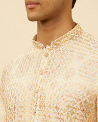 Manyavar Men Peach Beige Kaleidoscopic Patterned Kurta Set