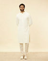 Manyavar Men Soft White Chikankari Embroidered Sequined Kurta Set